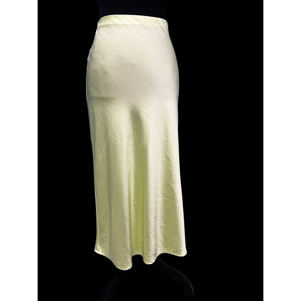 Forever 21 Light Green Satin Midi Skirt S Elastic Waist Y2K, 90s, beach travel